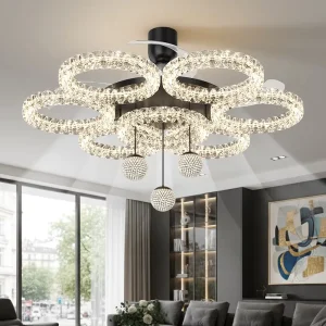 Modern Luxury LED AC Motor Ceiling Fan Light Chandelier with Remote Control 6 Speed Dimmable for Living Room Hotel Hall Decor