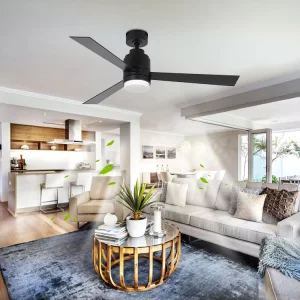 Modern Matte Black Indoor Living Room Decorative Energy Saving Electric AC Motor 3 Wood Blade Silent Led Ceiling Fan with Light
