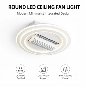 Modern Metal Bladeless LED Ceiling Fan with Remote Control Dimmable 220V LED Lampshade AC Motor for Living Room Indoor Lighting