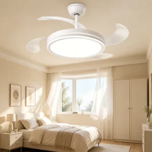 Modern Minimalist Remote Control Dimmable 6 Speed Fan All in One Flush Mount Ceiling Fan Fixture for Living Room Bedroom