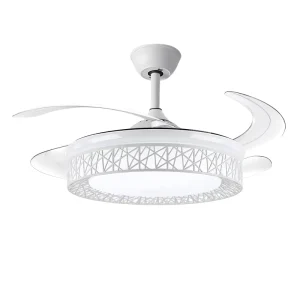 Modern Nordic LED 4-Blade White Ceiling Fan Light Remote Control DC Motor Home Office Use Dimmable High CRI 90 36/42/48 Inch