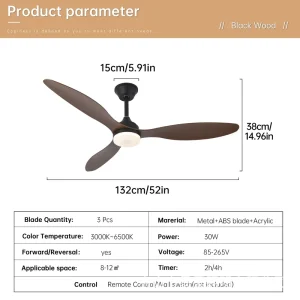 Modern Nordic White Ceiling Fan Solid Wood Blade Energy Saving DC Ceiling Fans with Lights