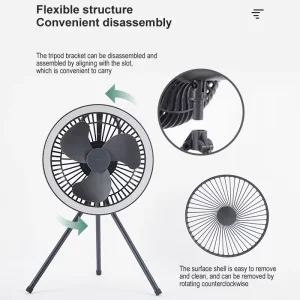 Modern Outdoor Camping LED Light Table Fan with Mechanical Control Rechargeable Battery Portable for Car RV & Home Use