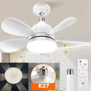 Modern Plastic Ceiling Crystal LED Fan Light with Remote Control 3-Speed Warm Daylight Cold White for Bedroom