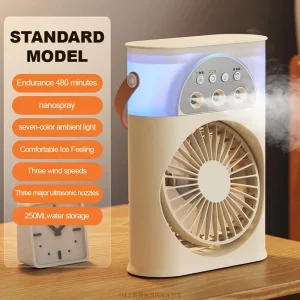 Modern Popular Custom Logo Personal Air Cooler 7 Colors LED Light Portable White USB Table Fans with Cooler Humidifier