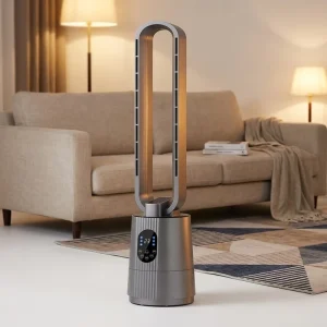 Modern Quiet Bladeless Electric Fan Remote Control Oval Design Child Safety Negative Ion Air Purifier for Bedroom Floor Outdoor