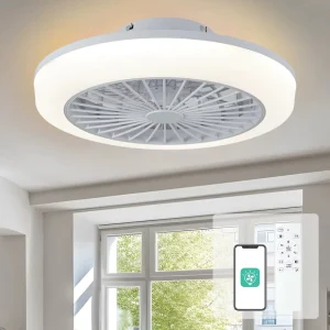 Modern Quiet Smart Ceiling Fan with LED Light for Home & Office Decor Dimmable Feature for Living Rooms