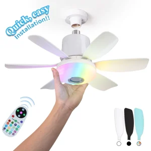 Modern RGB Led Fan Light Smart Home Lamp Dimming Black White E27 With Music Control LED Ceiling Fans