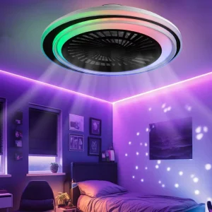 Modern Remote Control RGB Fan LED Light 32W 20 Inch Bedroom Smart Round Ceiling Fan with Light