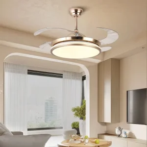Modern Retractable Pendant Fan Lamp Iron ABS Body LED Chandelier Ceiling Fan with Lights and Remote for Home Bedroom