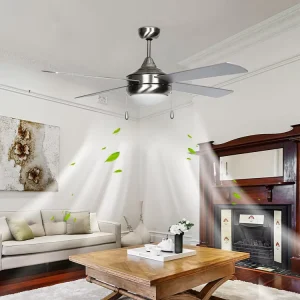 Modern Silent LED Ceiling Fan with Lights, Copper Wire Motor, Brushed Nickel for Living Room Household