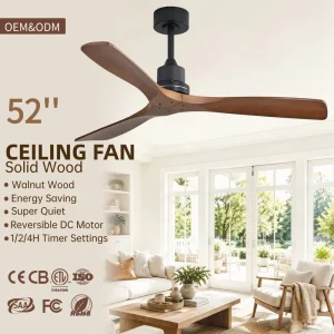 Modern Simple 52 Inch 3 Walnut Solid Wood Ceiling Fan with Remote Control Manufacturer