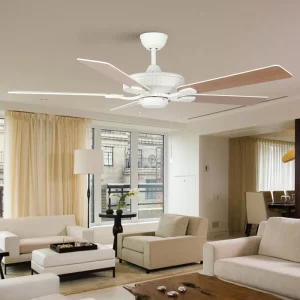 Modern Simple Decorative 52 Inch Silent Energy Efficient AC Motor Metal & Plywood White 5 Blades Lighted Household Ceiling Fan