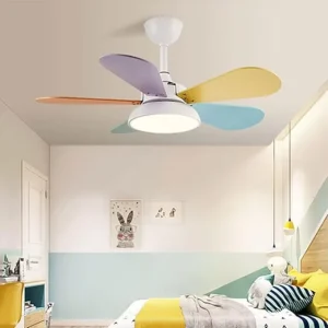 Modern Simple LED Iron Ceiling Fan Light 5 Remote Control Colored Fan Leaves Luxury Design for Living Room Kid Room Bedroom