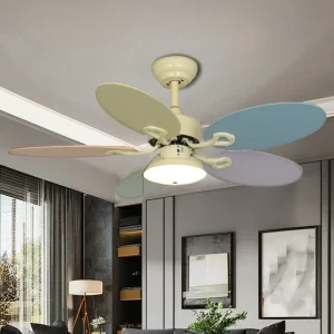 Modern Simple Style Contemporary LED Ceiling Fan with Light Colorful Bedroom Decorative Wood Blade Remote Control