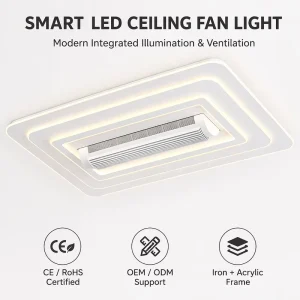 Modern Smart 220V Iron LED Light High CRI White Remote Control DC Bladeless Ceiling Fan for Living Room