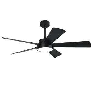 Modern Smart 52 Inch 5 Blades Black Dc Motor Led Ceiling Fan with Light and Remote Control for Home Living Room or Bedroom