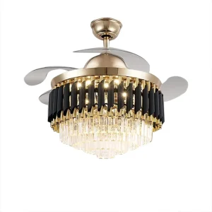 Modern Smart Home Decorative Pendant Ceiling Light Remote Control Gold Crystal Chandelier Bathroom Led Ceiling Fan