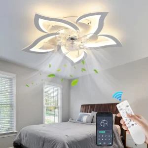 Modern Smart LED Ceiling Fan Lamp with App Remote Control and 3 Color Dimmable Fan Lamp for Living Room Bedroom