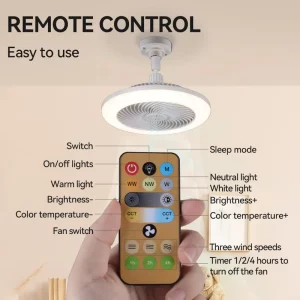 Modern Smart LED Ceiling Fan Light E27 Bulb 360 Rotating Remote Control 3 Colors Intelligent Dimming Aromatherapy Home AC85 265V