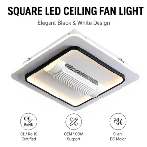Modern Square LED Ceiling Fan Light Remote Control Acrylic 6 Speed Dimmable Silent Ventilator for Bedroom Living Room Home