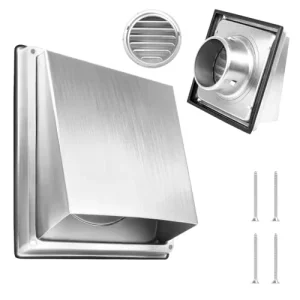Modern Stainless Steel Wall Vent Hood Rainproof Exhaust Duct Cap 45 Blade Angle Push Button Latch for Air Conditioning Square