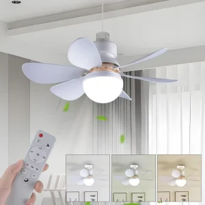 Modern Style 30W 6 Blades E27 LED Fan Ceiling Light 3 Levels Dimmable Remote Control Cooler Fan for Garage Bathroom Bedroom