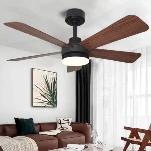 Modern Style Big Ceiling Fan With Light 3 Colors Dimmable LED 6 Speeds Reversible DC Motor 5 Straight Blades Indoor Fan Light