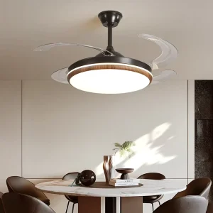 Modern Walnut LED Smart Ceiling Fan 42-Inch Motor 6-Speed 4 Blades Energy Efficient Dimmable Remote Control CRI 97 Fancy