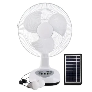Moli Power 12 Inch Solar Rechargeable AC DC Portable Desk Fan with Solar Panel LED Light & Optional LED Bulbs 10W 3.5 10 Hours