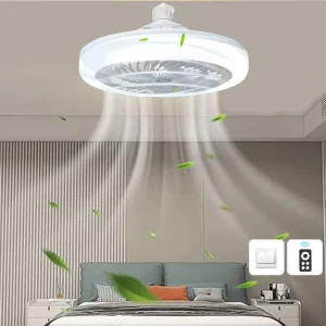 Morden Socket Ceiling Fan Light Bladeless 3 Colors Dimmable Enclose Remote Control LED Ceiling Fans With Light