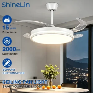 Most Popular High Quality Modern Indoor Bedroom 42W 42 Inch ABS 4 Blades Retractable Led Invisible Ceiling Fan with Light