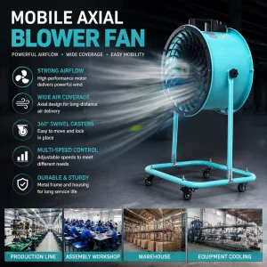 Movable Industrial Axial Fan Adjustable Speed Copper Motor Aluminum Blade Portable Wheeled Workshop Blower