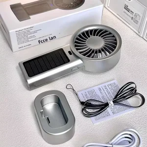 Mros Solar-Powered Handheld Desktop Fan Portable Silent Rechargeable with Brushless Motor 5-Speed 3-6 Hours Battery Life