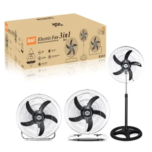 Multifunctional 3-in-1 Oscillating Pedestal Fan Adjustable Height 3-Speed for Bedroom Living Room