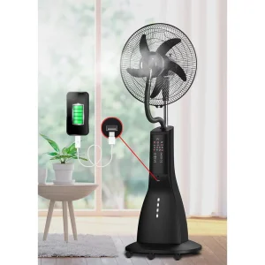 Multifunctional Rechargeable Solar Battery Oscillating Outdoor Hotel Use Plastic Water Mist Fan 5 Blades Household