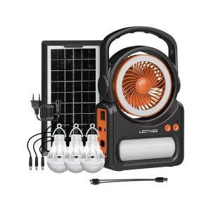 Multifunctional Solar Lighting System 4 speed Rechargeable Fan with 3pcs Bulbs Portable Solar Emergency Fan