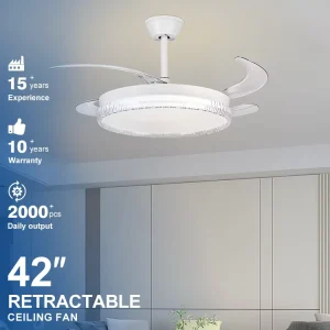 Mute Design Good Quality Modern Indoor 42W 42 Inch ABS 4 Blades Retractable Remote Control Led Invisible Ceiling Fan with Light