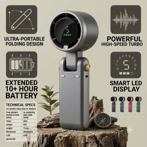 N607 Portable Handheld Fan Foldable High Speed Turbo Personal Cooling USB Rechargeable Air Cooler