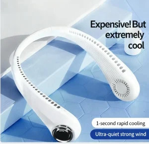 Neck Hanging Blade Less Foldable Fan Wearable Portable Quiet Three Speed Battery Powered Electric Hands Free Car Compatible