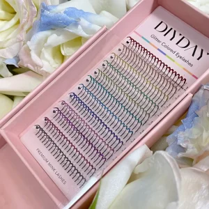 Neon Color Glitter Individual Human Hair Eyelash Extensions