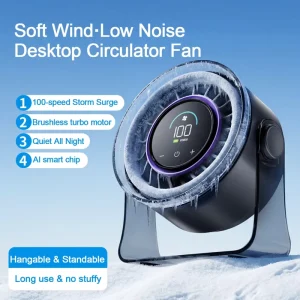New 100-Speed Smart Display Mini USB Desk Fan Rechargeable 3000mAh Battery Outdoor Wall-Mounted Portable Small Cooling Fan