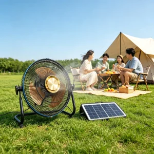 New 12 Volt DC Brush Electric Fan Rechargeable Solar Ground Fan 12 Inch USB Solar Table for Outdoor Use Camping Fans