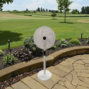 New 12 inch Plastic Energy Efficient Solar Mechanical Outdoor Hotel Use Electric Stand Fan Smart Remote Rechargeable Battery DC