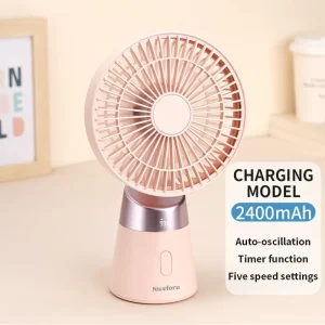 New 2400mAh LED Display USB Rechargeable Mini Fan 5 Speeds Adjustable Timing Function Portable Small Head Shaking Desk Fan