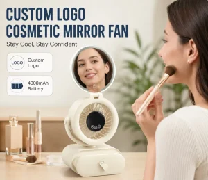 New Air Conditioner Fan with Makeup Mirror Rechargeable Quiet Personal Fan for Bedroom Dorm Makeup Vanity for Office Home
