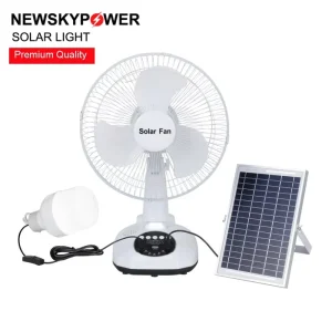 New Arrival 12inch Solar Fan Long Duration DC Rechargeable Cooling Solar Panel Table Fans with Led Bulb