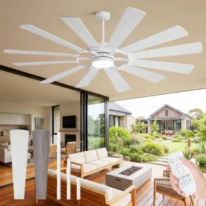 New Arrival 72 in Minimalist White Grey Electric Ceiling Fan with Light and Remote Large High CFM 12 Blades Energy Efficient