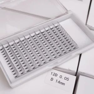 New Arrival Private Label Premium Short Stem 12D Premade Volume Fans Matte Black Korean PBT Lash Extensions D Curl 0.05mm