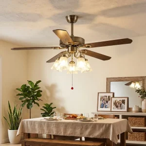 New Chinese style Retro Smart Inverter Ceiling Fan Light Iron Material Xiao Ai Control Three color Dimmable for Living Rooms